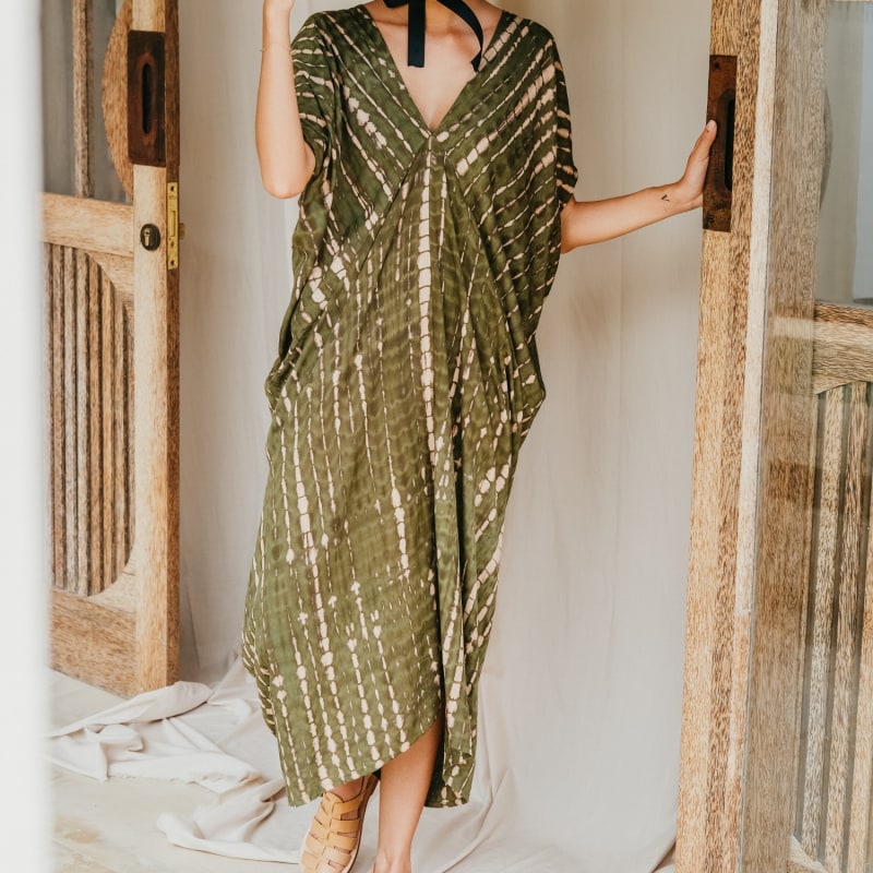 Thumbnail of Madella Hand Dyed Kaftan Dress In Seaweed Green image