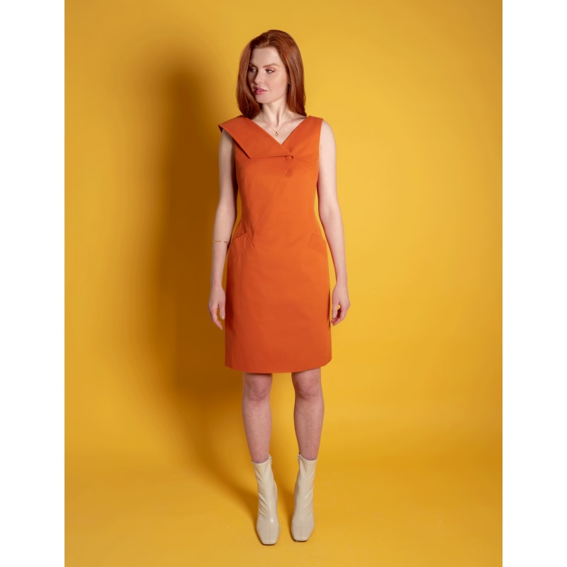 Thumbnail of Asymmetric Lapel Tailored Cotton Dress - Yellow & Orange image