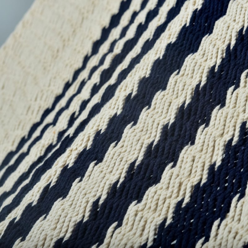 Thumbnail of Colonial Navy Blue Cotton Hammock With Tassels - Teak Wooden Bar image