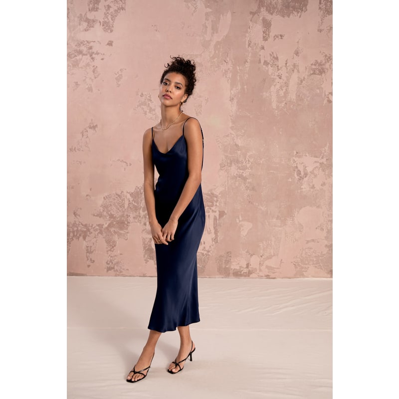 Thumbnail of Lily Satin Slip Dress In Midnight Blue image