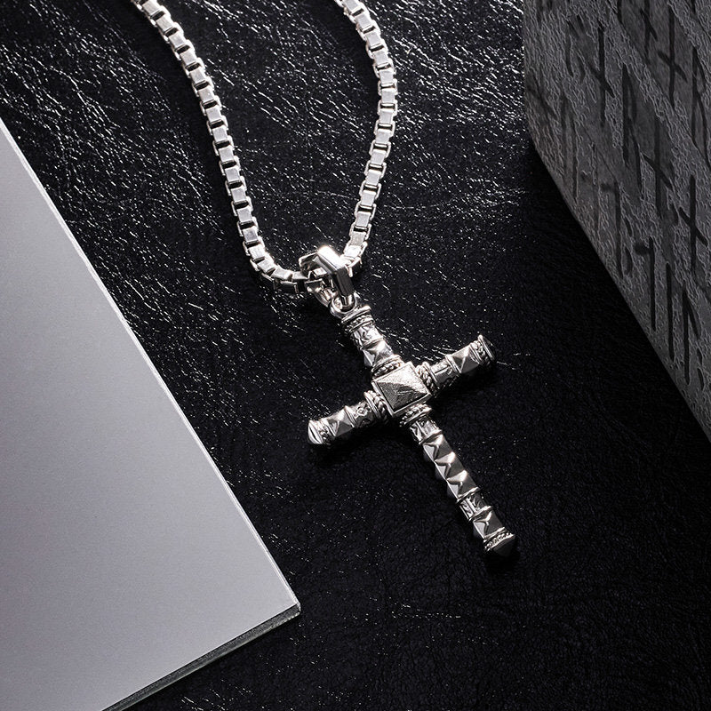 Thumbnail of Runes-Engraved Cross Meteorite Sterling Silver Necklace image