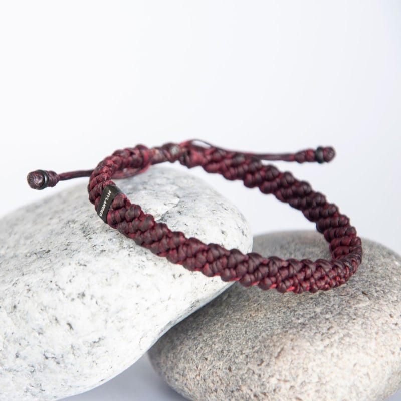 Thumbnail of Chunky Red Wine Rope Bracelet For Men Handmade Of Cord & Stainless Steel - Red image