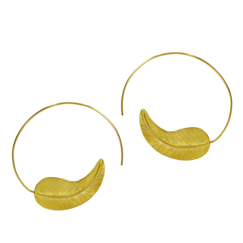 Thumbnail of Gold Feather Pull Through Earrings image