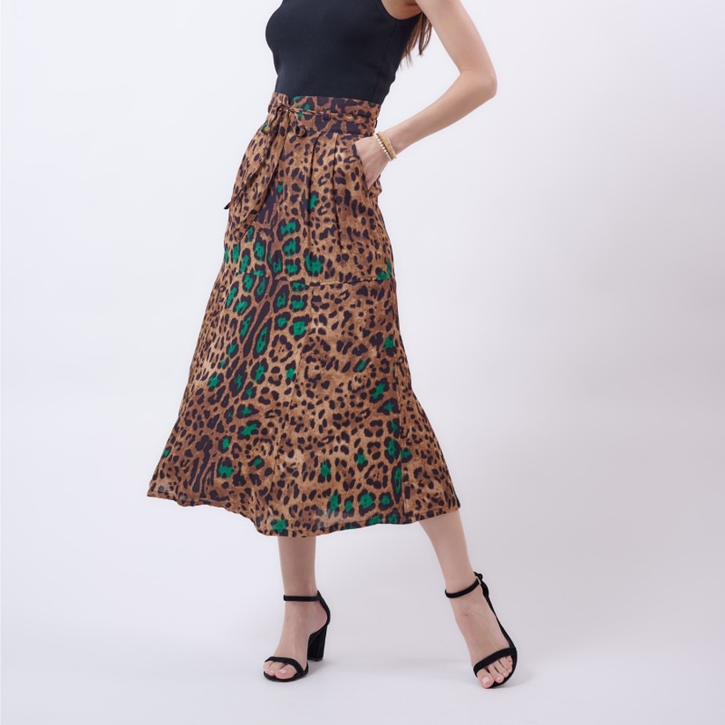 Thumbnail of Leopard Print Midi Silk Skirt image