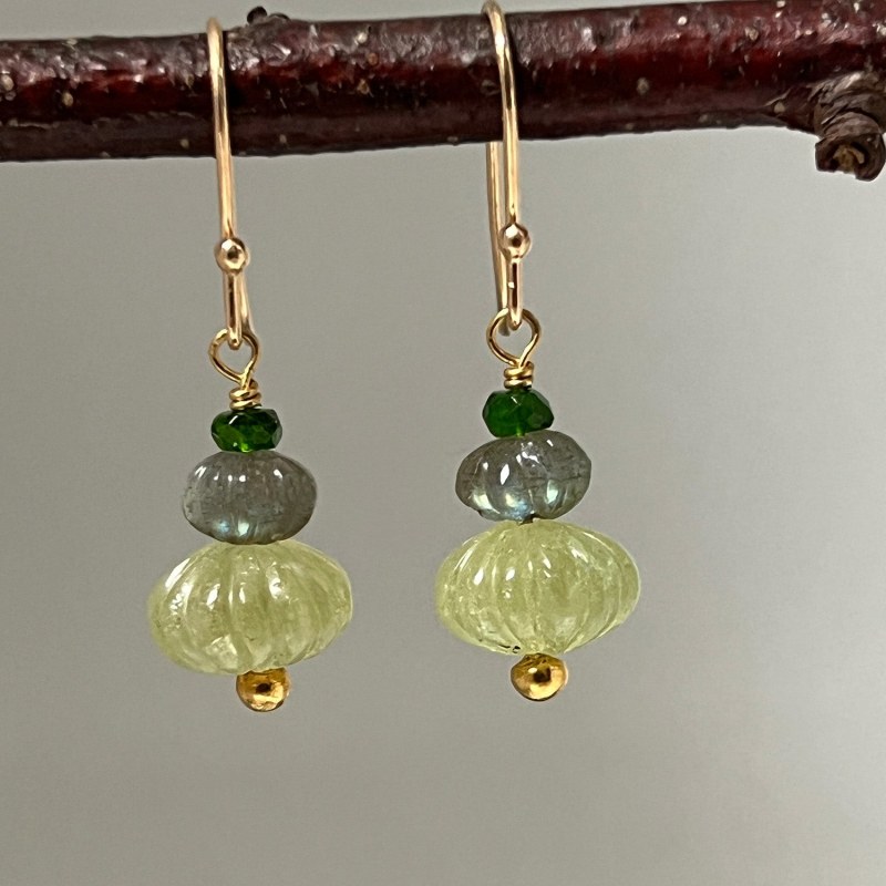 Thumbnail of Earth Trio Earrings With Vasonite, Labradorite & Green Diopside image