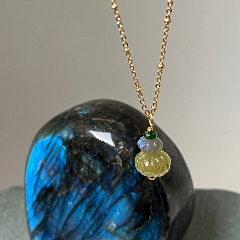 Thumbnail of Earth Trio Pendant With Vasonite, Labradorite & Green Diobside On Long Satellite Chain image