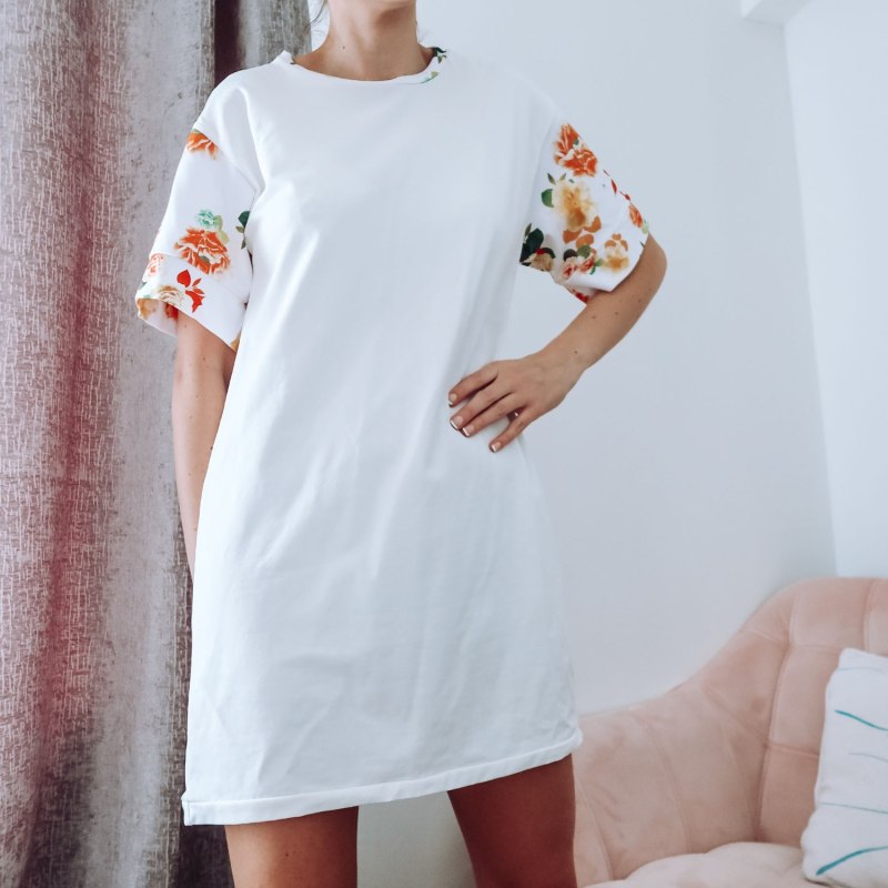 Thumbnail of Cream Floral Cotton T-Shirt Dress image