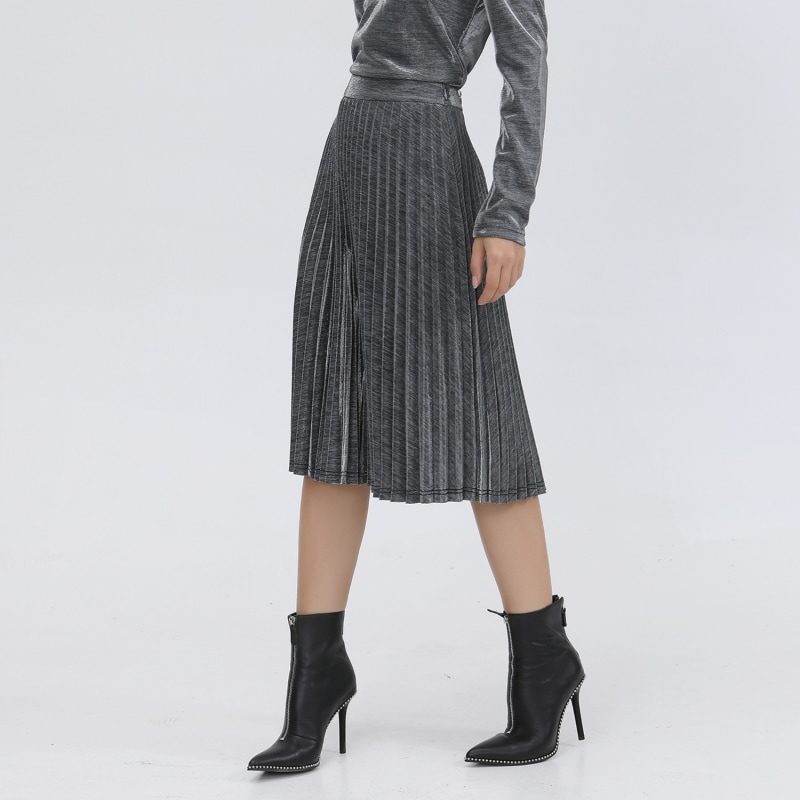 Thumbnail of Knee Length Shiny Pleated Skirt image