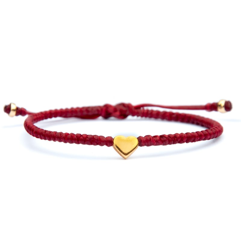 Valentino Red String Bracelet With Gold Heart Bead Red by Harbour UK Bracelets