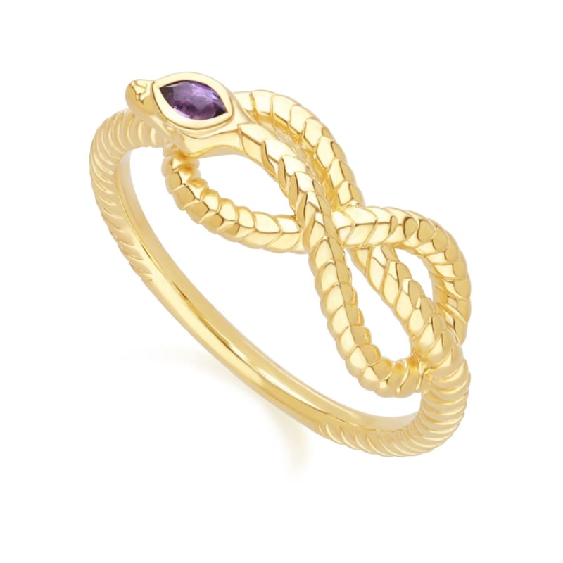 Thumbnail of Ecfew Amethyst Winding Snake Ring In Gold Plated Sterling Silver image