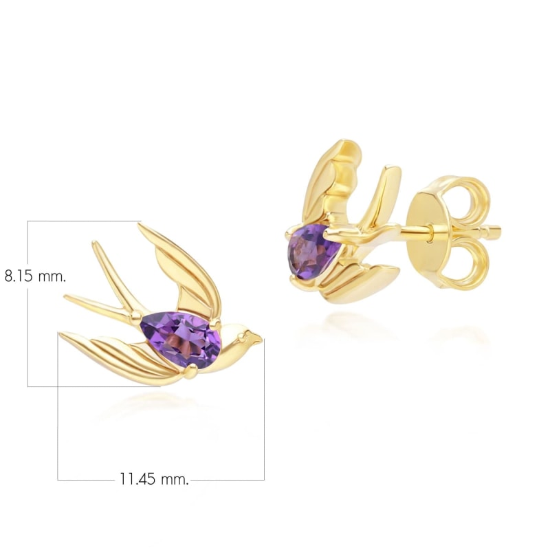 Thumbnail of Ecfew Creator Amethyst Hummingbird Stud Earrings In Gold Plated Sterling Silver image