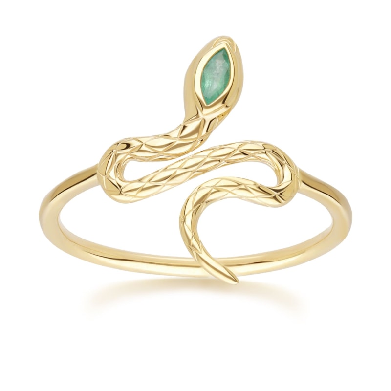 Gold snake ring with emerald hot sale eyes