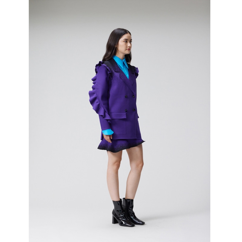 Thumbnail of Eco Double-Breasted Sleeveless Knit Blazer With Detachable Ruffles Sleeves - Purple image