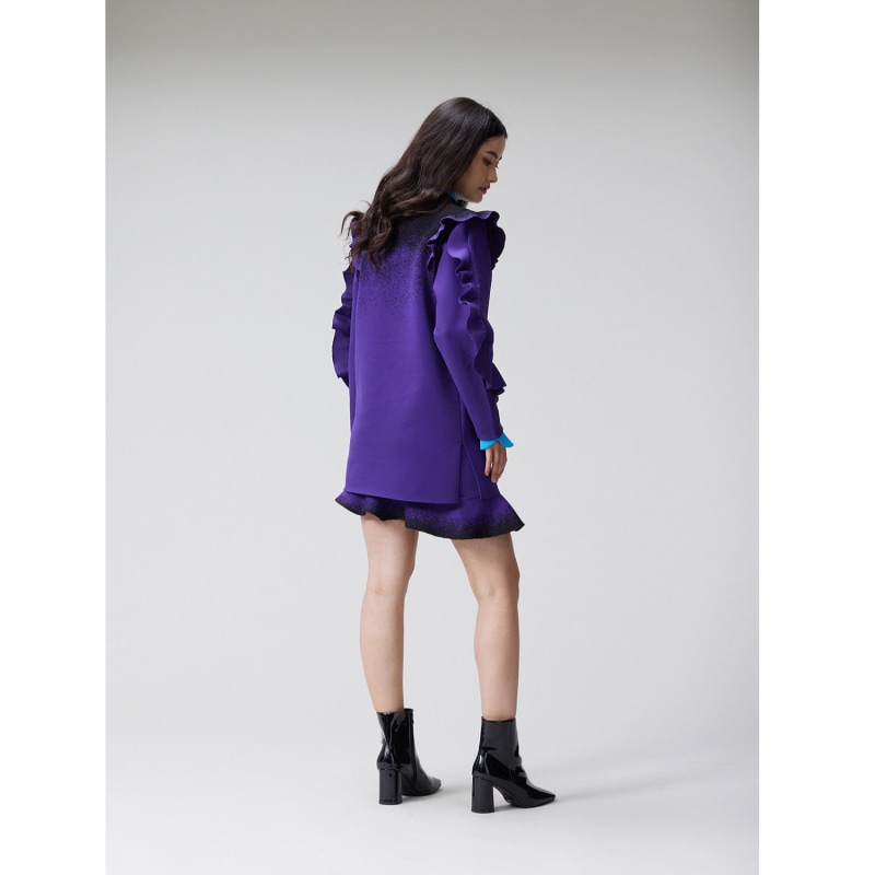 Thumbnail of Eco Double-Breasted Sleeveless Knit Blazer With Detachable Ruffles Sleeves - Purple image