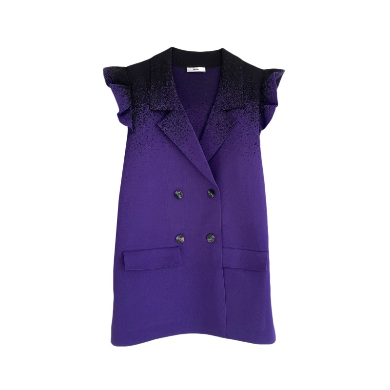 Thumbnail of Eco Double-Breasted Sleeveless Knit Blazer With Detachable Ruffles Sleeves - Purple image