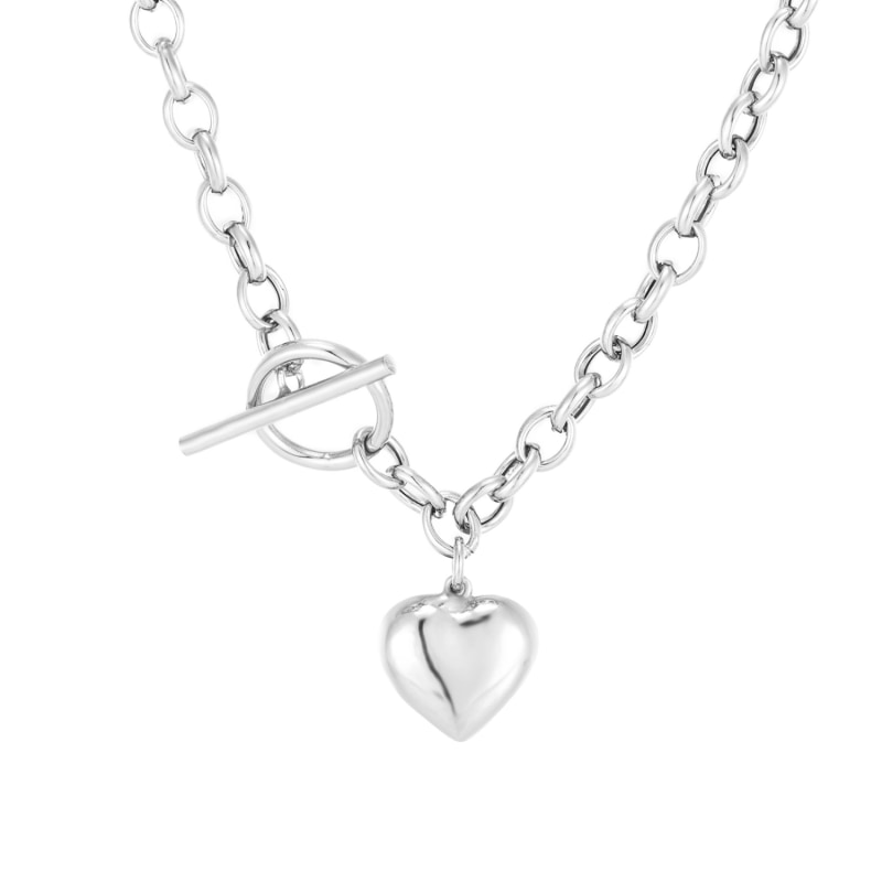 Thumbnail of Ecoated Sterling Silver Heart Charm T-bar Rolo Necklace image