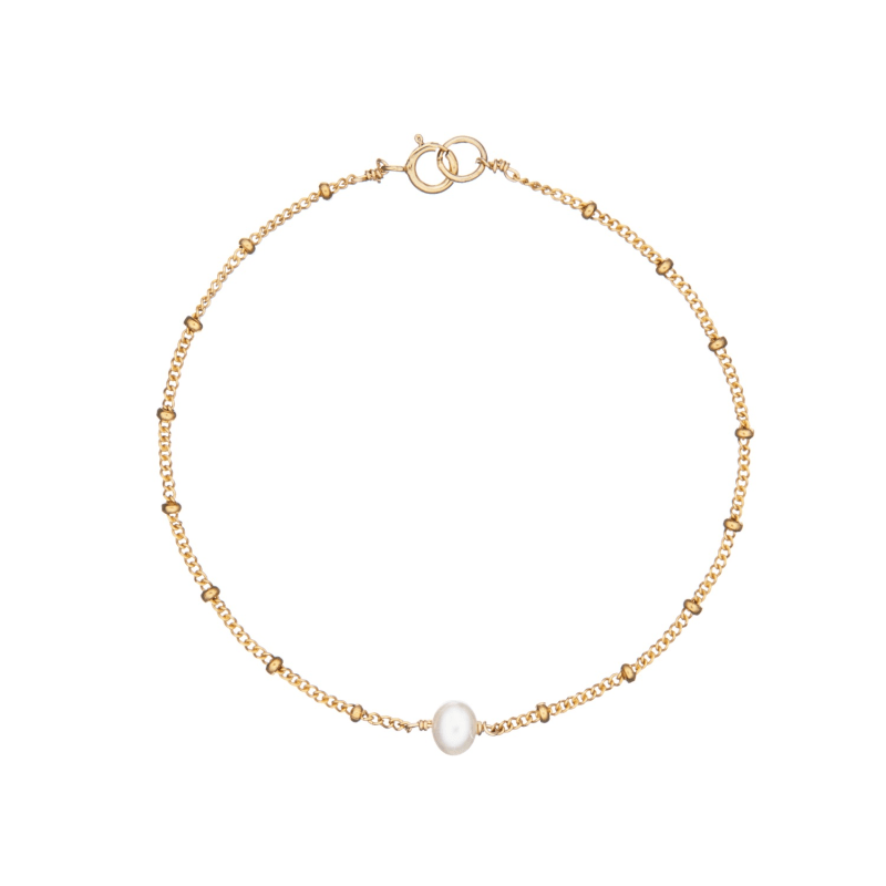 Thumbnail of Gold Single Pearl Bracelet On Satellite Chain image