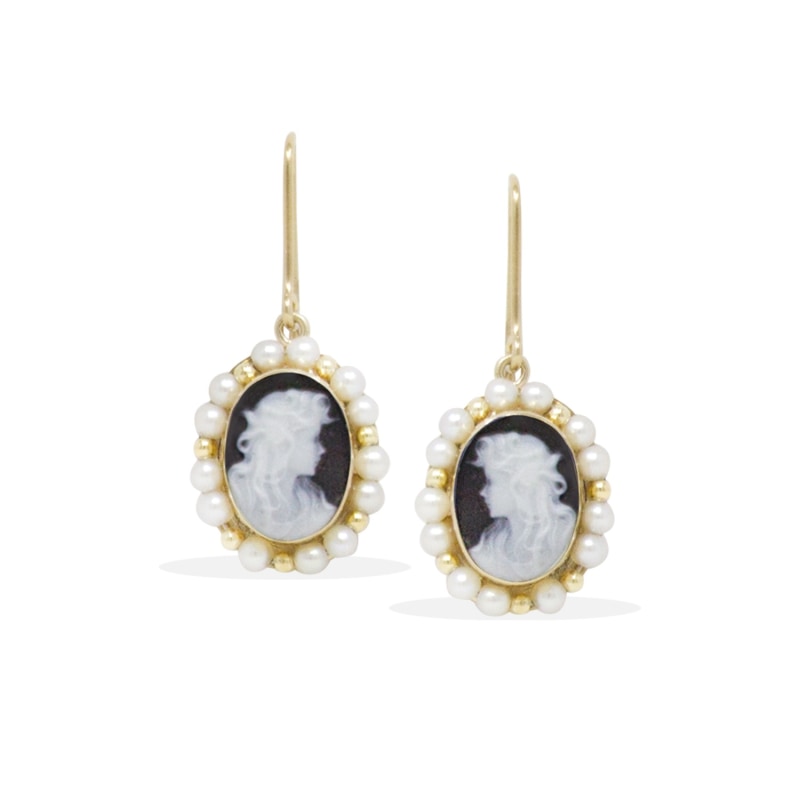 Thumbnail of Little Lovelies Gold-Plated Black Cameo Pearly Earrings image