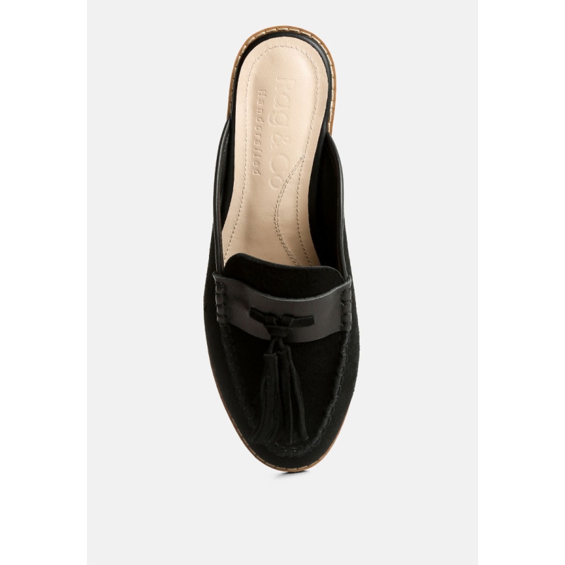 Thumbnail of Edmanda Tassle Detail Leather Mules In Black image