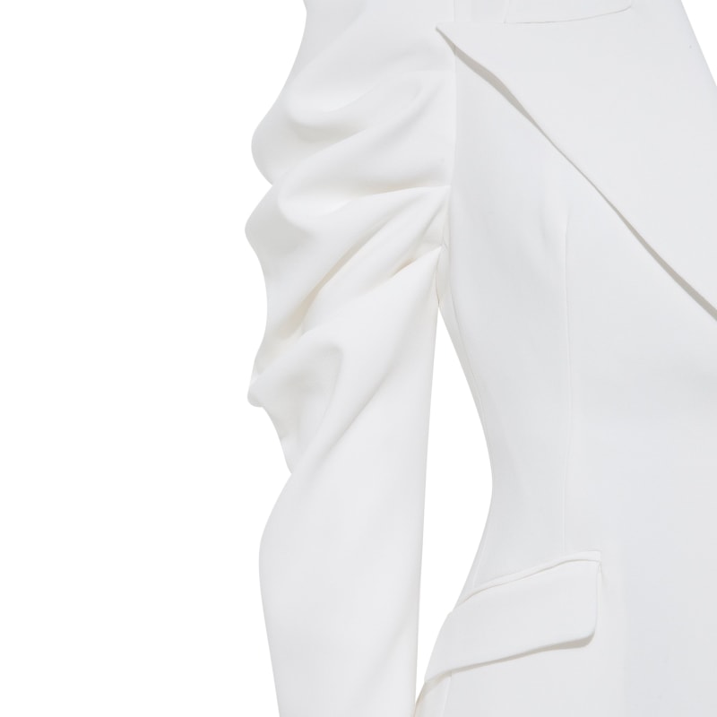 Thumbnail of Draped Sleeved Tailored Blazer Dress - White image