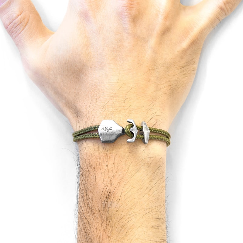 Thumbnail of Khaki Green Delta Anchor Silver & Rope Bracelet image