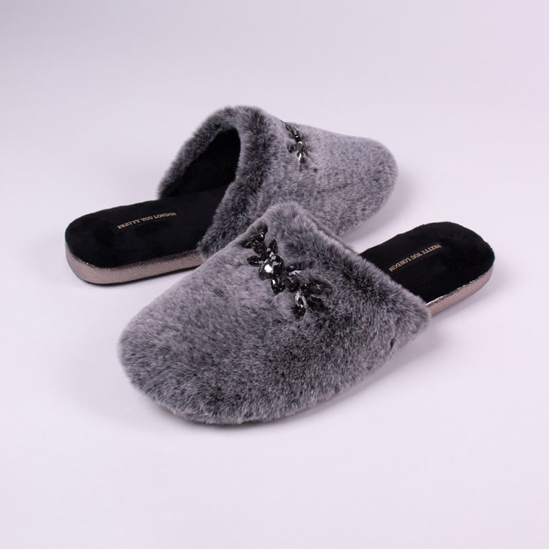 Thumbnail of Dido Elegant Diamante Mule Slippers In Black image