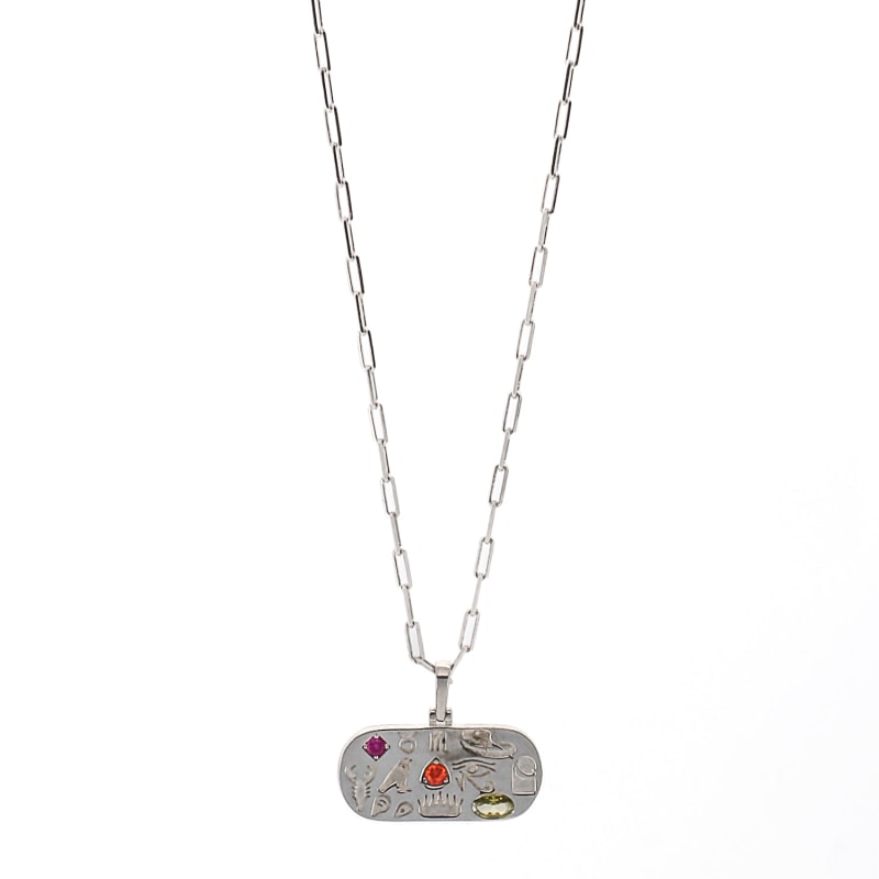 Egyptian Spiritual Symbols Silver Chain Necklace Silver by Ebru Jewelry