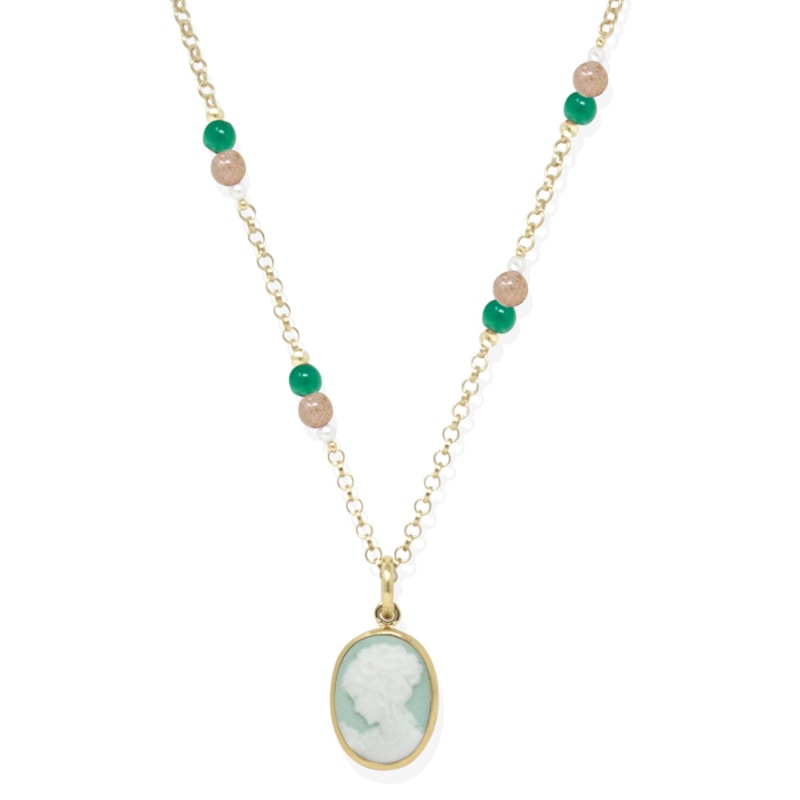 Thumbnail of Little Lovelies Gold-Plated Green Cameo Necklace image