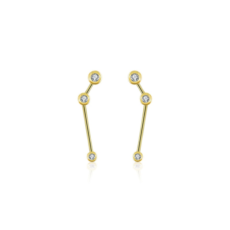 Aries Zodiac Constellation Earring 18k Yellow Gold Diamond Genevieve Collection Wolf Badger