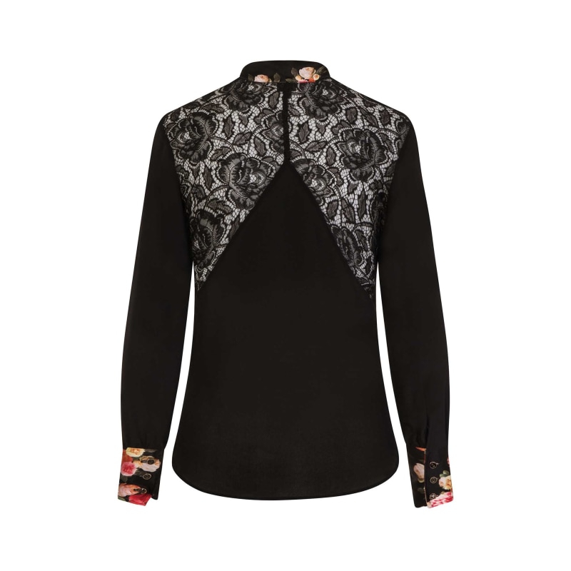 Thumbnail of Black Peony Silk Bow Blouse image