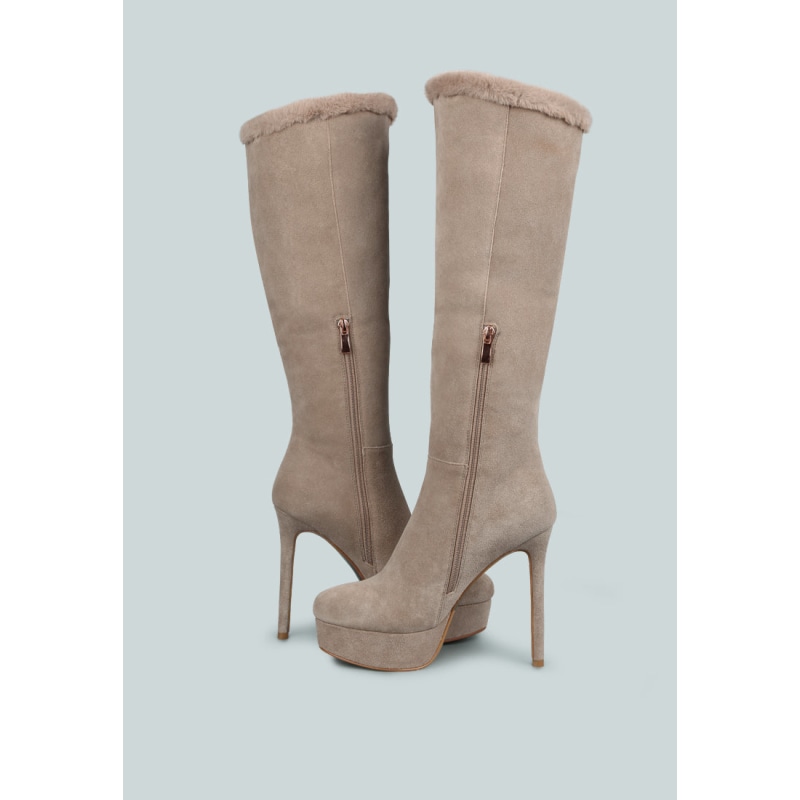 Thumbnail of Saldana Taupe High Platfrom Heel Microfiber Calf Boots image