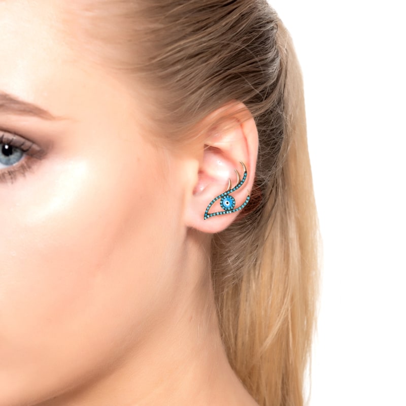 Thumbnail of Evil Eye Ear Climber Turquoise Rosegold image