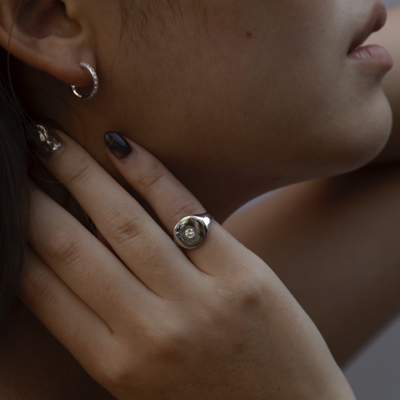 Thumbnail of 14K Gold Signet Ring With Diamond Rose Gold image