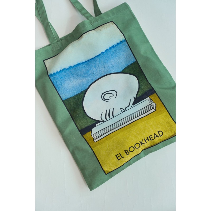 Thumbnail of "El Bookhead" Cotton Tote Bag - Green image