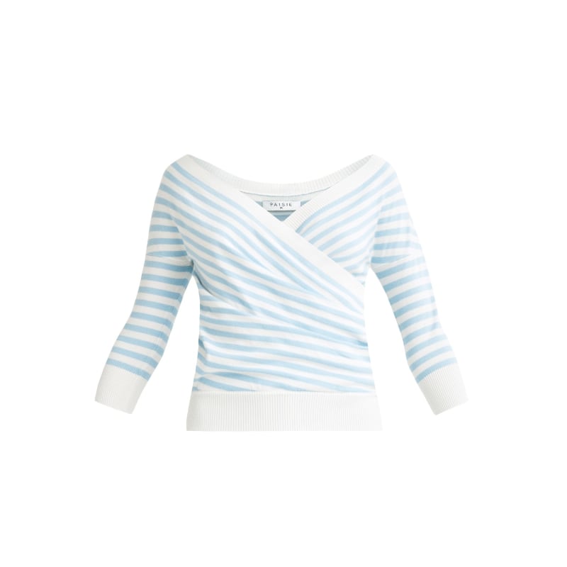 Thumbnail of Knitted Wrap Top In Light Blue And White image