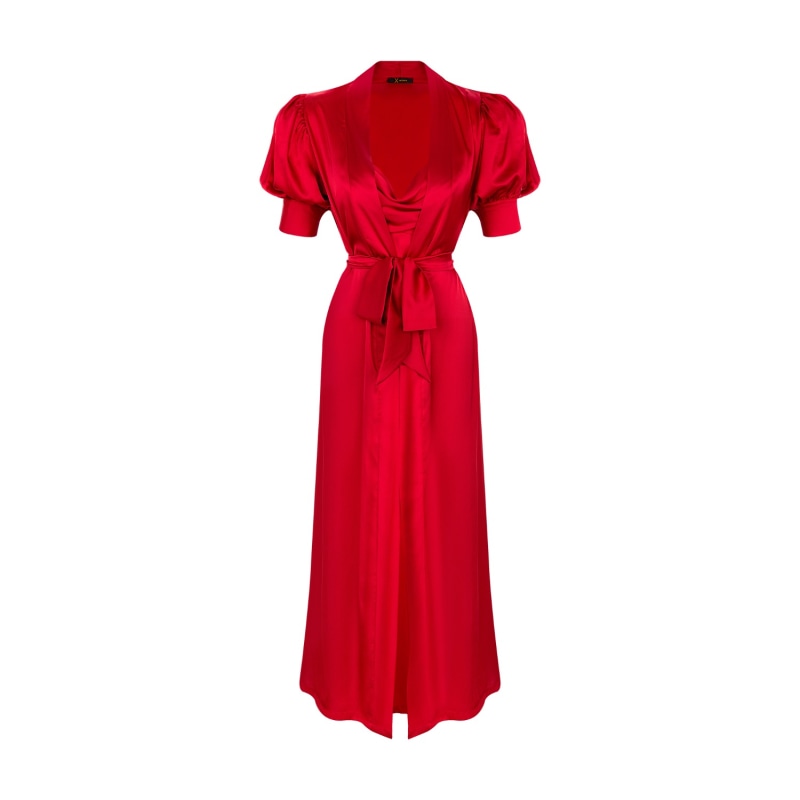 Thumbnail of Elbow Bishop Sleeves Long Satin Robe In Regal Red image