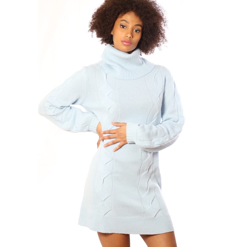 Light blue turtleneck dress on sale