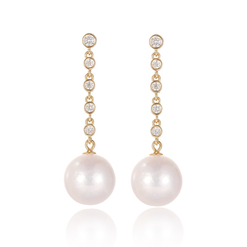Electra Gold Vermeil Diamond RivièRe Pearl Drop Earrings | Classicharms |  Wolf & Badger