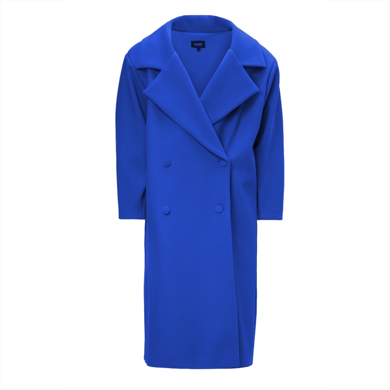 Electric Blue Structured Wool Coat With Oversized Lapels | BLUZAT