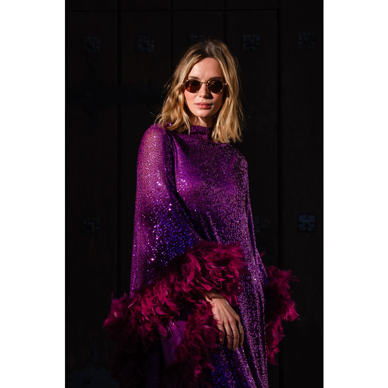 Thumbnail of Electric Fuchsia Mockneck Sequin Caftan Kaftan Dress image