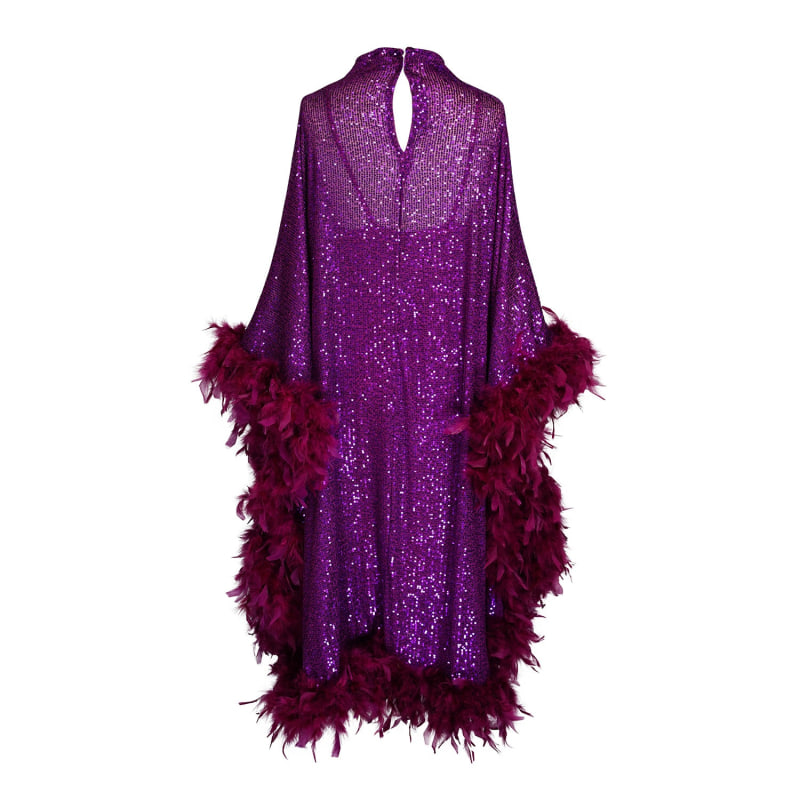 Thumbnail of Electric Fuchsia Mockneck Sequin Caftan Kaftan Dress image