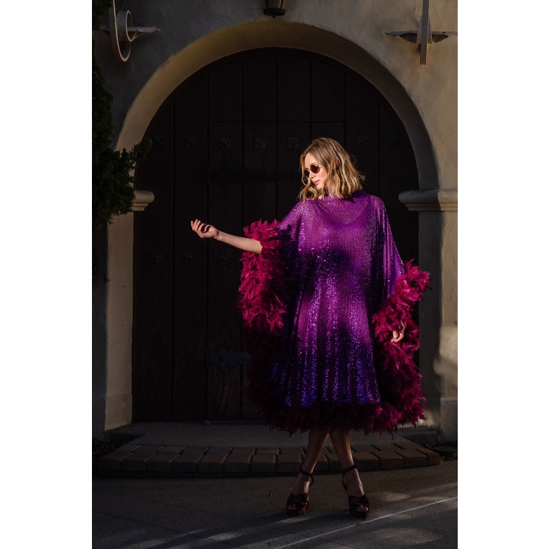 Thumbnail of Electric Fuchsia Mockneck Sequin Caftan Kaftan Dress image