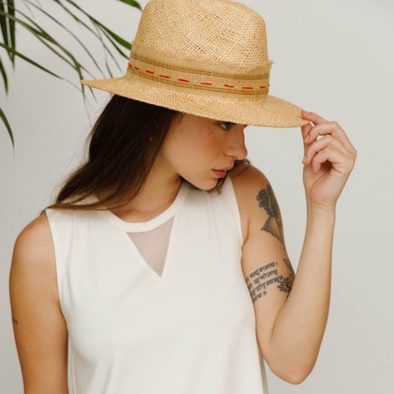 Thumbnail of Elegant Handmade Fedora Straw Hat image