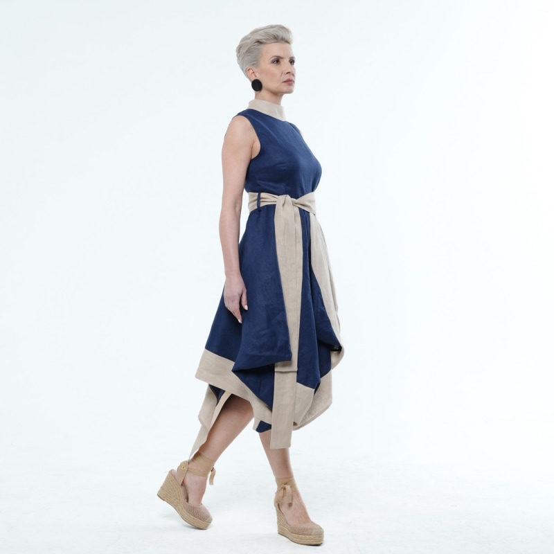 Thumbnail of Elegant Linen Dress In Blue And Beige image