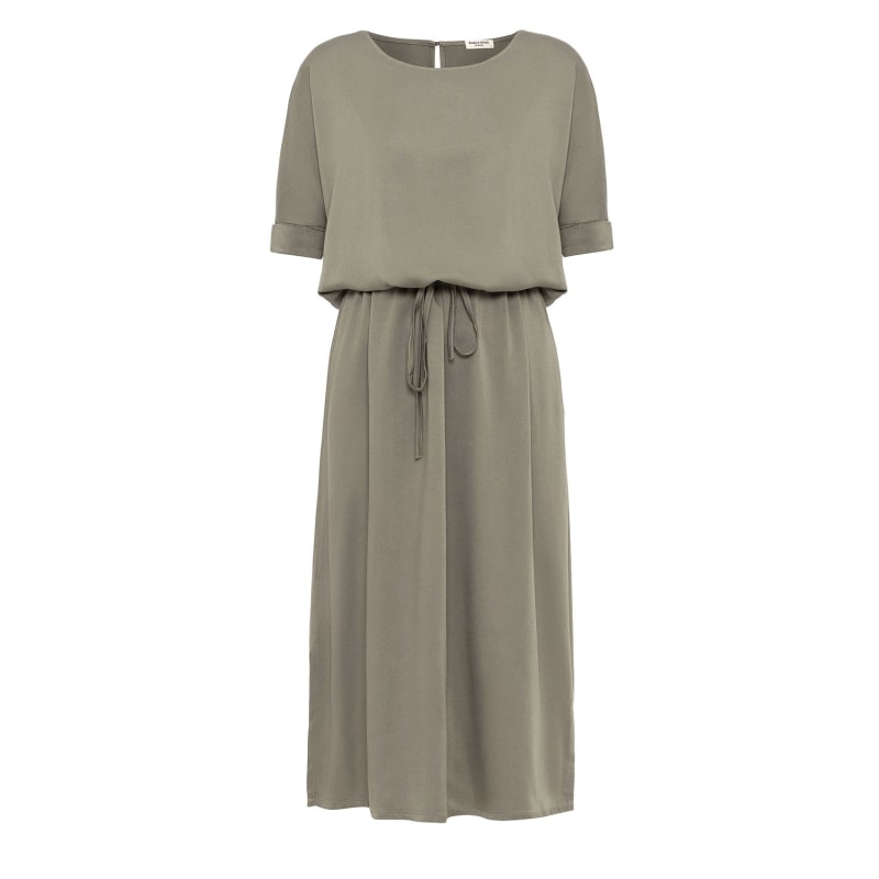 Thumbnail of Gathered Detailing Satin Dress In Khaki image