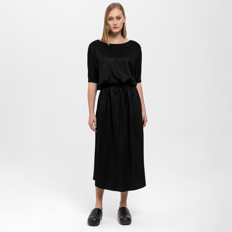 Thumbnail of Gathered Detailing Satin Dress In Black image