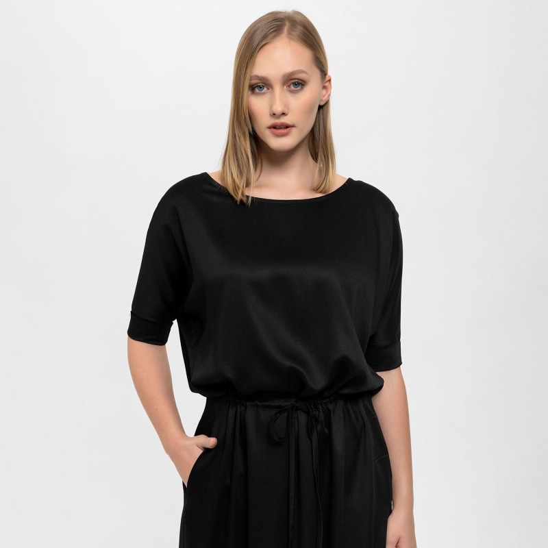 Thumbnail of Gathered Detailing Satin Dress In Black image