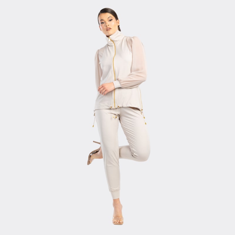 Thumbnail of Elegant Sweat Pants With Golden Details In Beige image