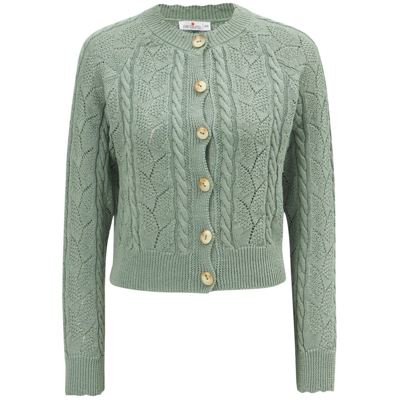 Ella Cable Knit Openwork Cropped Cardigan Nile Green Peraluna Wolf Badger