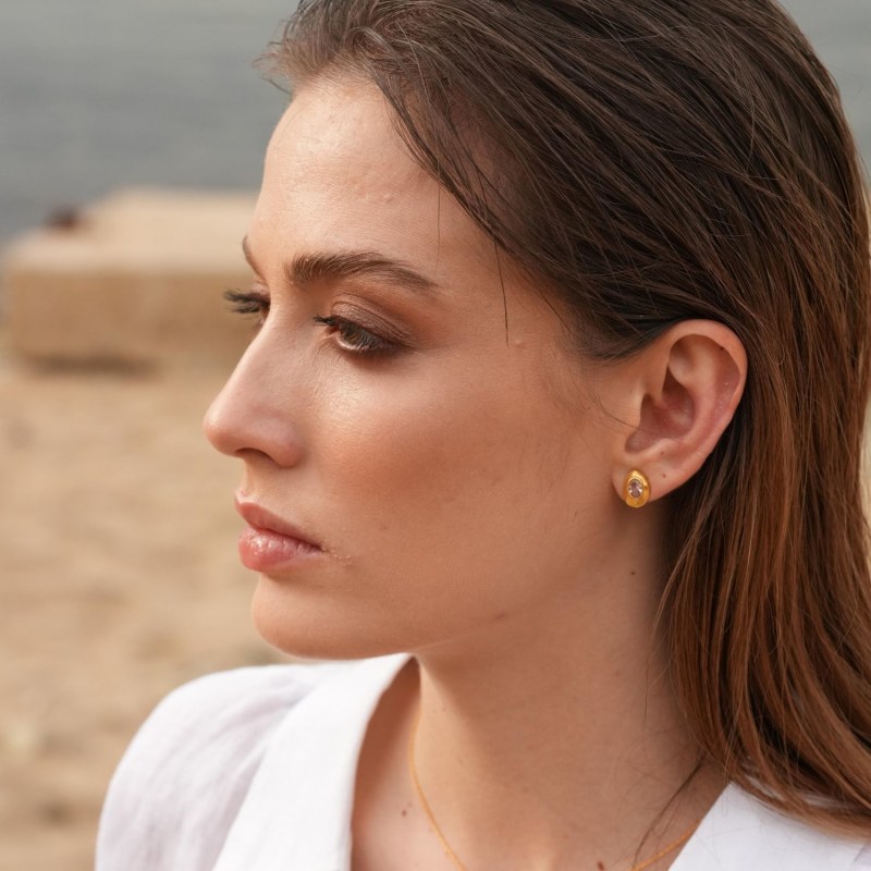 Thumbnail of Ella Pink Stone Stud Earrings image
